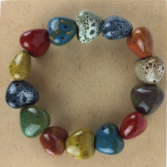 Boho Rainbow color Porcelain Heart beaded bracelet - Picture 3 of 8